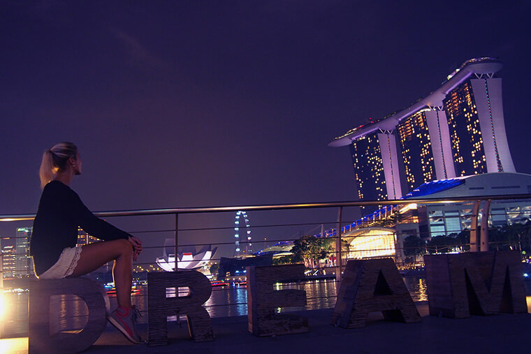 enjoying some peaceful evening hours at marina bay harbor in Singapore