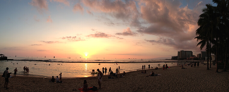 sunset at the end of a long day at Waikiki beach in honolulu