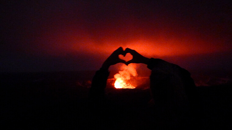 active lava red skies at volcanoes national park on big island in hawaii