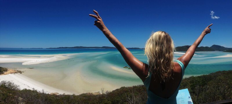the beautiful view over Whitehaven beach in the national park of the Whitsundays in australia